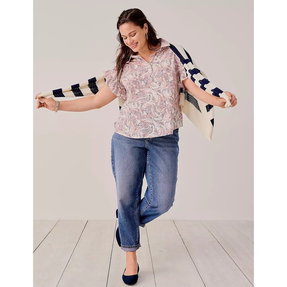Lane Bryant-Short Ruffle-Sleeve Button-Down Top - Picture 4 of 5